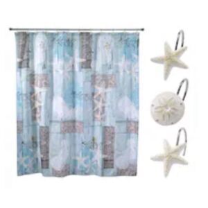 New Avanti Beachcomber Shower Curtain and Hook Set